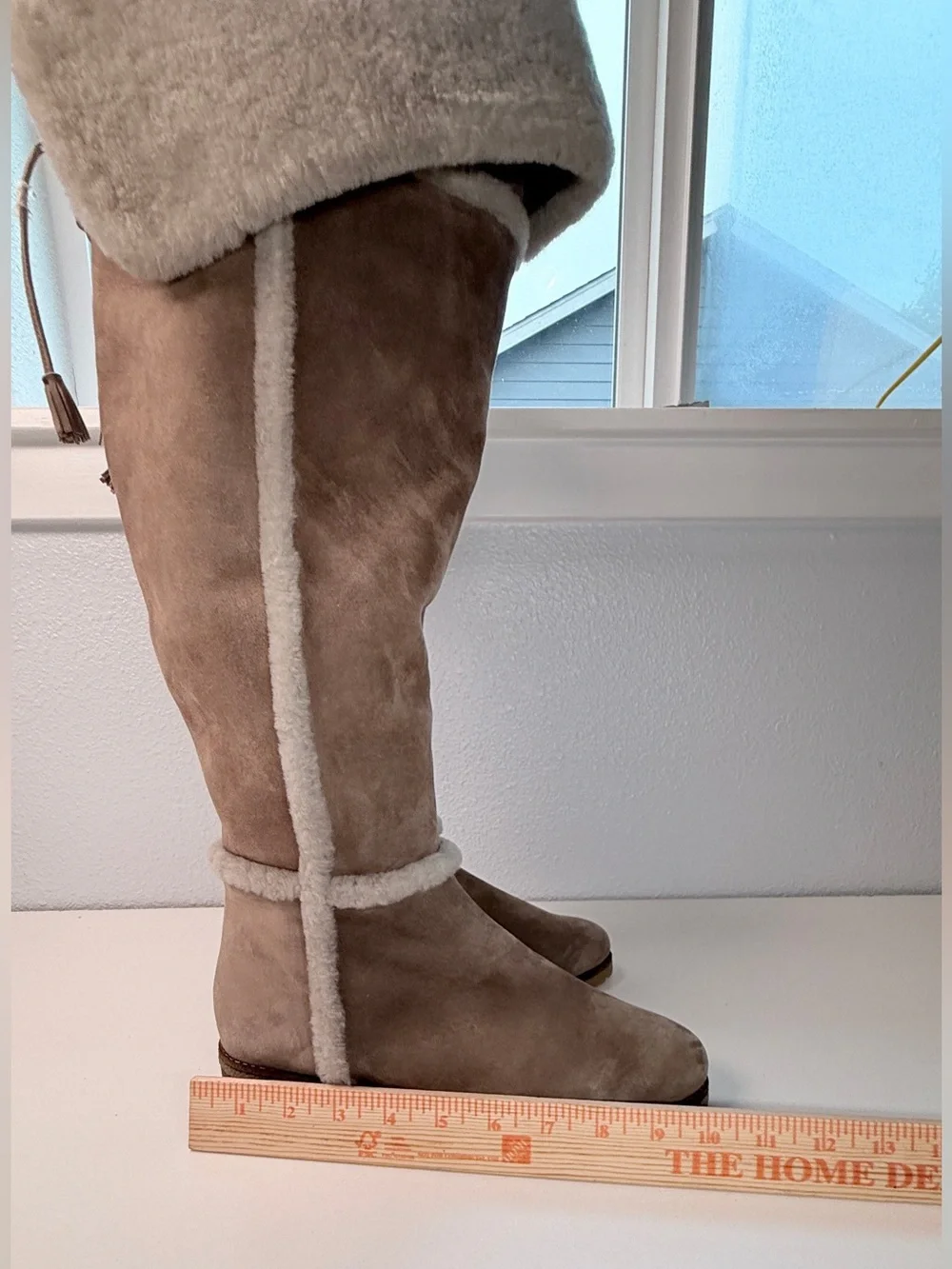 FRYE Tamara Over The Knee Shearling Boots Taupe Suede Fur Lined NWT women size 9